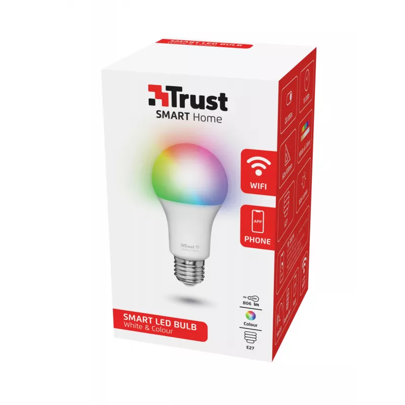 Έξυπνος λαμπτήρας TRUST 71281 — Wi‑Fi, υποδοχή E27, λευκό, 60×60×108 mm