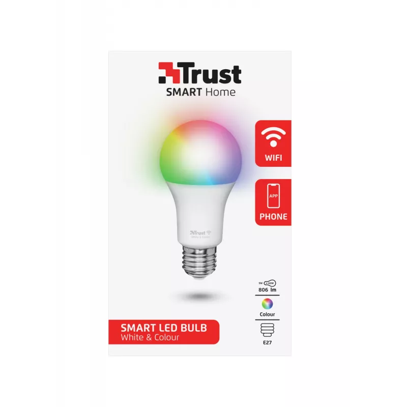 Έξυπνος λαμπτήρας TRUST 71281 — Wi‑Fi, υποδοχή E27, λευκό, 60×60×108 mm