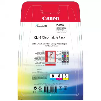 Canon CLI-8 Chromalife συσκευασία μελανοδοχείων 3 τεμ. γνήσια κυανό, ματζέντα, κίτρινο