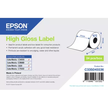 Epson γυαλιστερή ετικέτα - συνεχής ρολό: 51 mm x 33 m