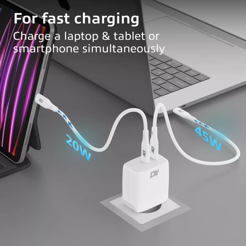 ACT φορτιστής USB-C 65W 2 θυρών με Power Delivery PPS και GaNFast