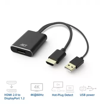 ACT AC7536 προσαρμογέας καλωδίου βίντεο 0,24 m HDMI + USB DisplayPort μαύρο