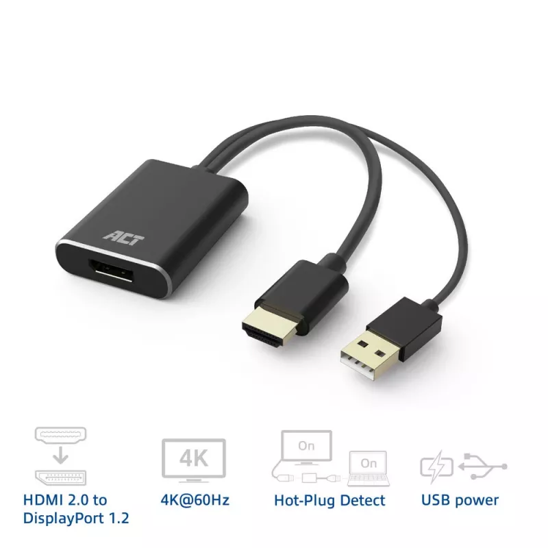 ACT AC7536 προσαρμογέας καλωδίου βίντεο 0,24 m HDMI + USB DisplayPort μαύρο