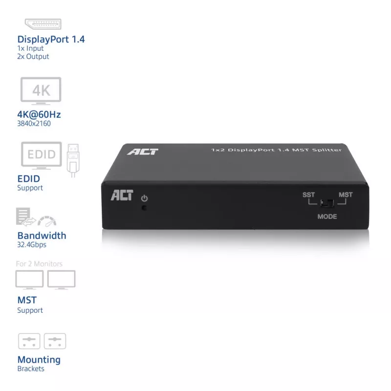 ACT διαχωριστής DisplayPort 1.4 MST 1x2