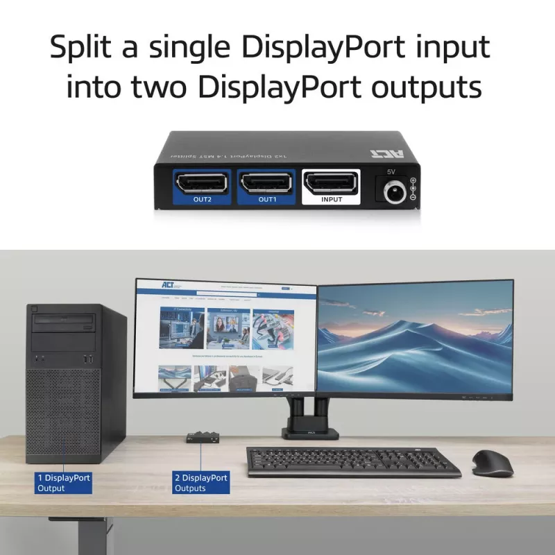 ACT διαχωριστής DisplayPort 1.4 MST 1x2