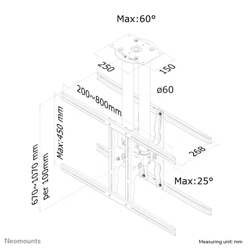 Neomounts PLASMA-C100D Διπλή βάση οροφής οθόνης/TV 37-75 ιντσών - υ 67-107 cm