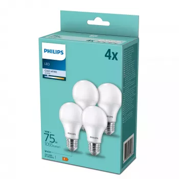 Philips λαμπτήρας LED E27 συσκευασία 4 τεμ., ισοδύναμο 75 W, 4000 K