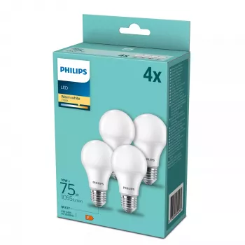 Philips λαμπτήρας LED E27 συσκευασία 4 τεμ., 10 W (ισοδύναμο 75 W), 2700 K
