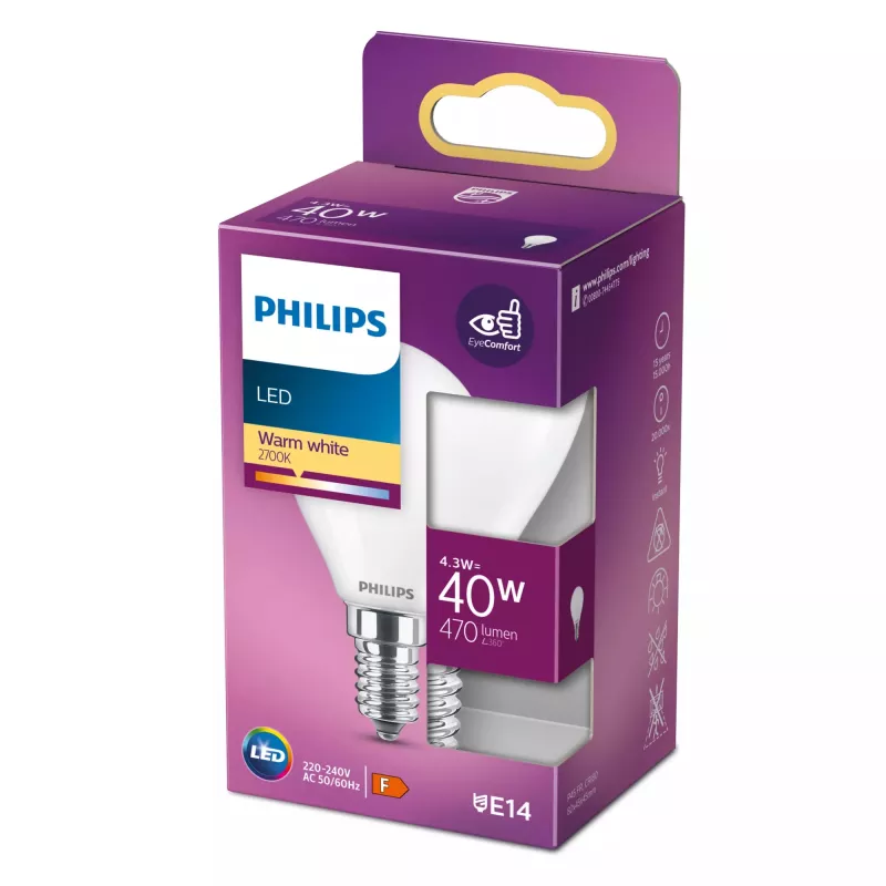 Philips λαμπτήρας LED θερμό λευκό 2700 K 4,3 W E14 F