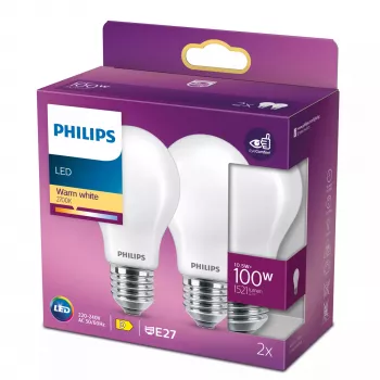 Philips Filament λαμπτήρας ματ 100W A60 E27 x2, 10,5 W, 100 W, E27, 1521 lm, 15000 h, θερμό λευκό