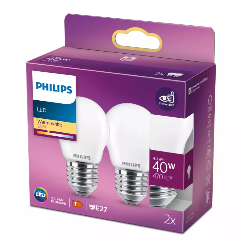 Philips λαμπτήρας LED θερμό λευκό 2700 K 4,3 W E27 F
