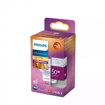 Λαμπτήρας spot Philips MR16 GU5.3 7W (ισοδύναμο 50W), 621 lm, 2200K θερμό λευκό, γωνία δέσμης 36°, CRI 80, 15000 h