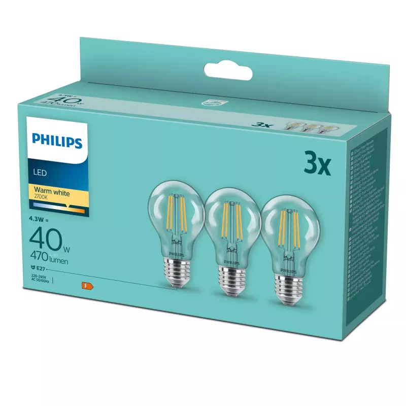 Philips LED-λάμπα θερμό λευκό 2700 K 4,3 W E27 F