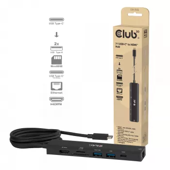 USB-C σε HDMI Hub CLUB3D 7-1 — ενσύρματο, Gigabit Ethernet, μαύρο, 136×34×94,5 mm