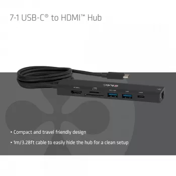 USB-C σε HDMI Hub CLUB3D 7-1 — ενσύρματο, Gigabit Ethernet, μαύρο, 136×34×94,5 mm