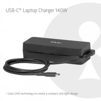 USB-C φορτιστής laptop CLUB 3D 140W, τροφοδοσία δικτύου, καθολική συμβατότητα, καλώδιο 1 m, μαύρο