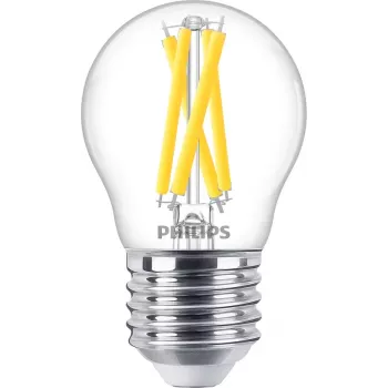 LED νηματική κερίλαμπα Philips Filament Candle Clear 3,4 W (470 lm) P45 E27, θερμή λάμψη, CRI 90