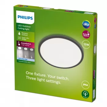 Φωτιστικό οροφής Philips Superslim 15W LED, 4000K, IP54, 250×250 mm, μαύρο/λευκό