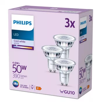 Philips Spot 50W PAR16 GU10 x3, 4,6 W, 50 W, GU10, 390 lm, 15000 h, Ψυχρό λευκό