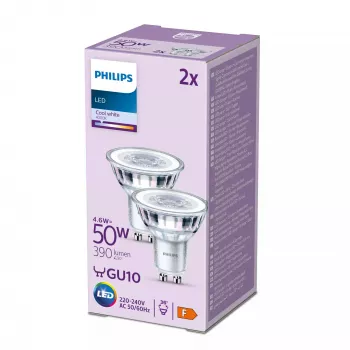 Philips Spot 50W PAR16 GU10 2 τεμ., 4.6 W, 50 W, GU10, 390 lm, 15000 h, Ψυχρό λευκό