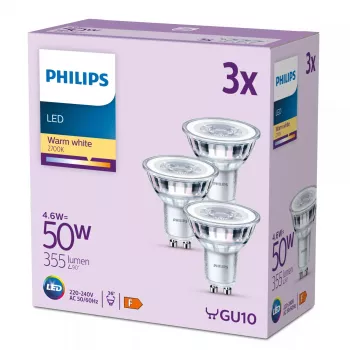 Philips Spot 50W PAR16 GU10 x3, 4,6 W, 50 W, GU10, 355 lm, 15000 h, Θερμό λευκό