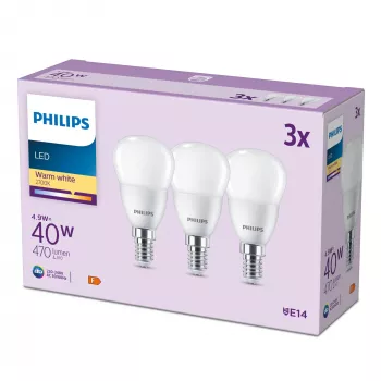 Philips Κερί 40W P45 E14 x3, 4,9 W, 40 W, E14, 470 lm, 15000 h, Θερμό λευκό