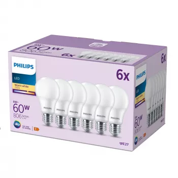 Philips Λαμπτήρας 60W A60 E27 x6, 8 W, 60 W, E27, 806 lm, 15000 h, Θερμό λευκό