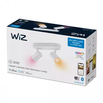 WiZ IMAGEO 2-πλός ρυθμιζόμενος spot, Έξυπνο φωτιστικό οροφής, Wi-Fi/Bluetooth, Λευκό, Wi-Fi 4 (802.11n), 802.11b, 802.11g, LED, Μέταλλο