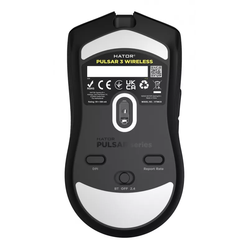 HATOR Pulsar 3 Wireless, μαύρο - Οπτικό Κίτρινο 100M Switches PixArt PMW 3311 (HTM630)