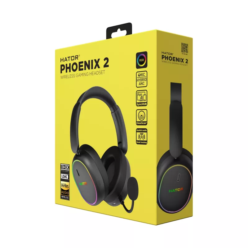 HATOR Phoenix 2 ασύρματο Headset Ενσύρματο & Ασύρματο Head-Band Gaming USB Type-C / USB Type-A Bluetooth Μαύρο