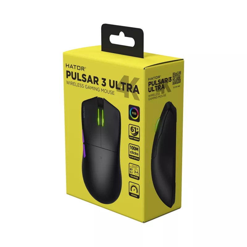 HATOR Pulsar 3 ULTRA 4K Wireless Ποντίκι Gaming Δεξιόχειρο RF Wireless + Bluetooth + USB Type-A Οπτικό 30000 DPI