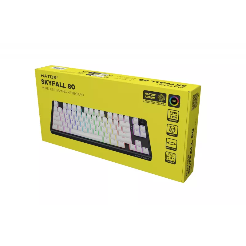 HATOR Skyfall Wireless 80 Πληκτρολόγιο Gaming USB + RF Wireless + Bluetooth QWERTY US English Μαύρο, Λευκό
