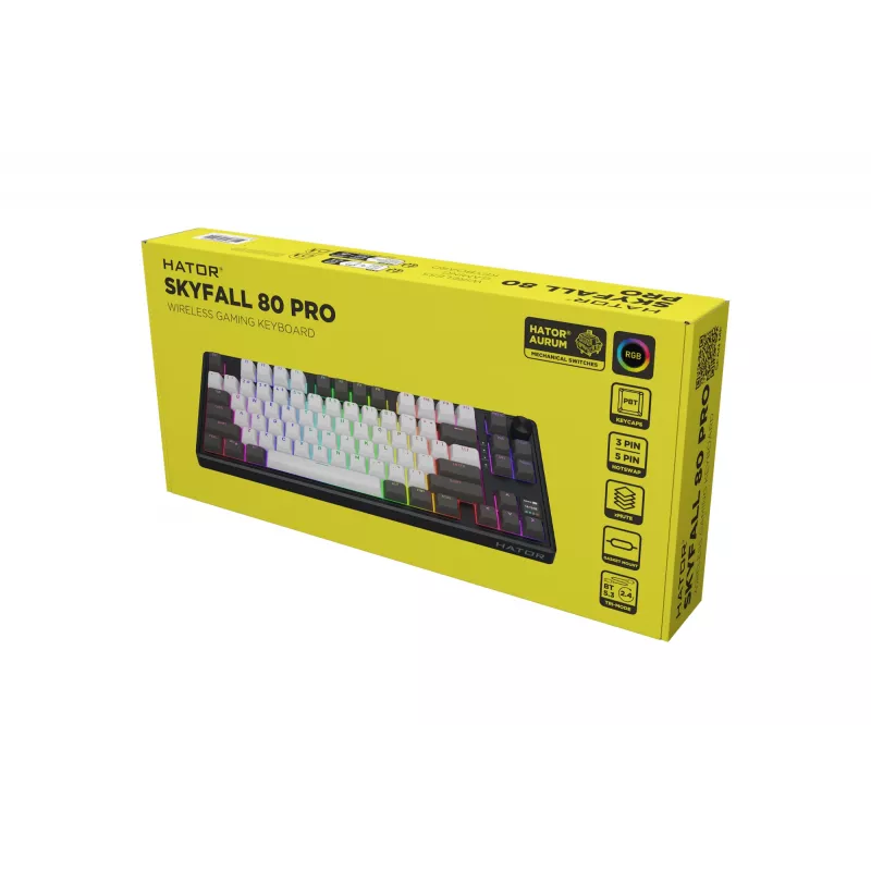 HATOR Skyfall Pro Wireless 80 Πληκτρολόγιο Gaming USB + RF Wireless + Bluetooth QWERTY US English Μαύρο, Γκρι