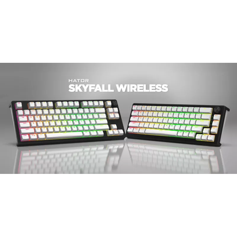HATOR Skyfall Wireless 65 Πληκτρολόγιο Gaming USB + RF Wireless + Bluetooth QWERTY US English Μαύρο, Λευκό