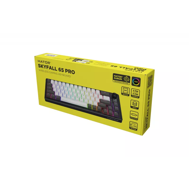 HATOR Skyfall Pro Wireless 65 Πληκτρολόγιο Gaming USB + RF Wireless + Bluetooth QWERTY US English Μαύρο, Γκρι