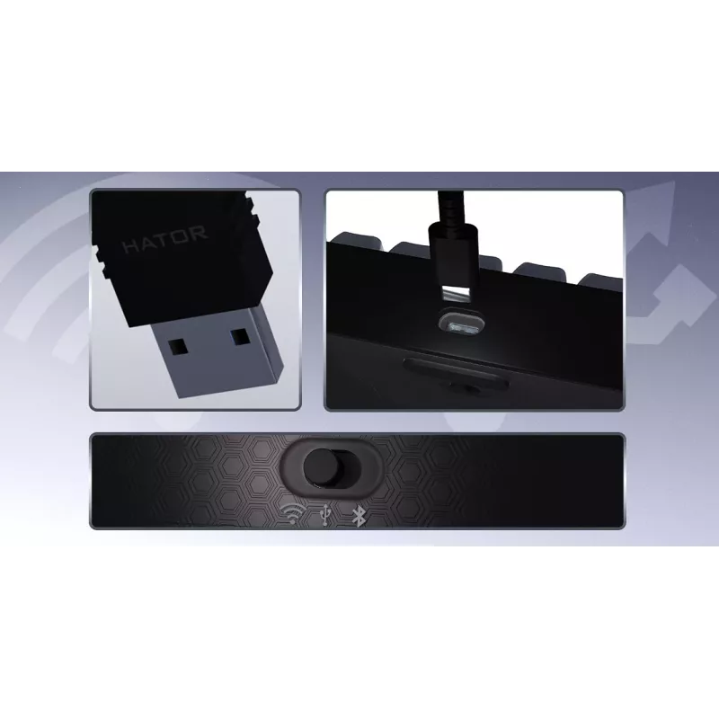 HATOR Skyfall Pro Wireless 65 Πληκτρολόγιο Gaming USB + RF Wireless + Bluetooth QWERTY US English Μαύρο, Γκρι