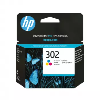 HP 302 Tri-color γνήσιο μελανοδοχείο, κυανό, ματζέντα, κίτρινο, 1 τεμ., 150 σελίδες
