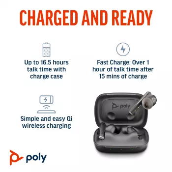 HP Poly Voyager Free 60+M UC Carbon μαύρο earbuds +BT700 προσαρμογέας USB-C +θήκη φόρτισης με οθόνη αφής