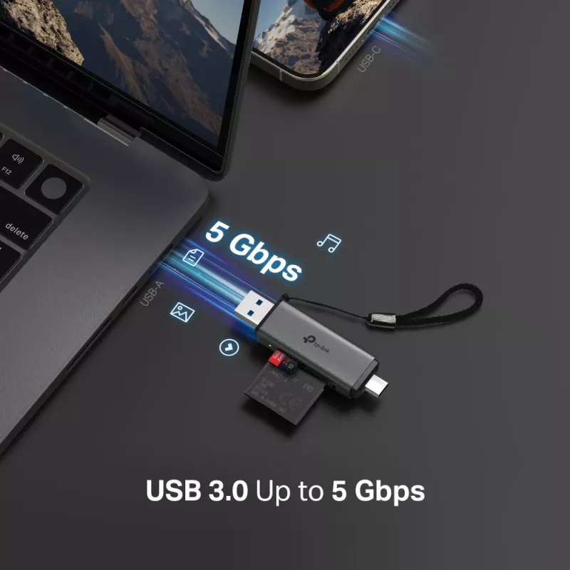 Αναγνώστης καρτών TP‑LINK UA430D USB 3.1 — Υποστήριξη MicroSD/SD, 200 Mbit/s, Μαύρο, 75×22,9×9,3 mm
