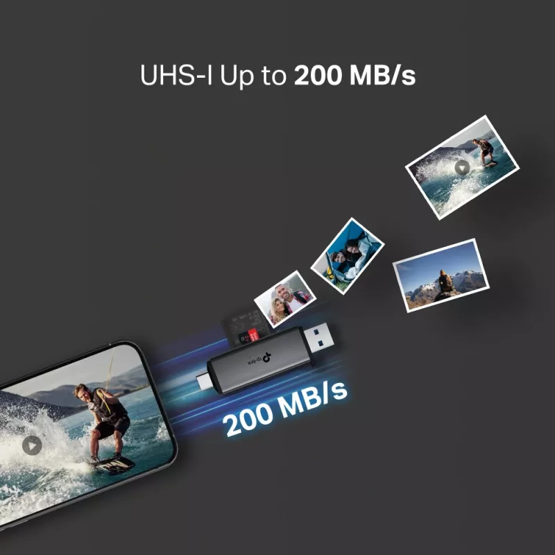 Αναγνώστης καρτών TP‑LINK UA430D USB 3.1 — Υποστήριξη MicroSD/SD, 200 Mbit/s, Μαύρο, 75×22,9×9,3 mm
