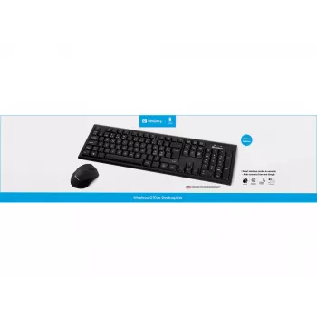 Sandberg Wireless Office DesktopSet INT, ασύρματο, RF ασύρματο, μεμβράνης, QWERTY, μαύρο, με ποντίκι
