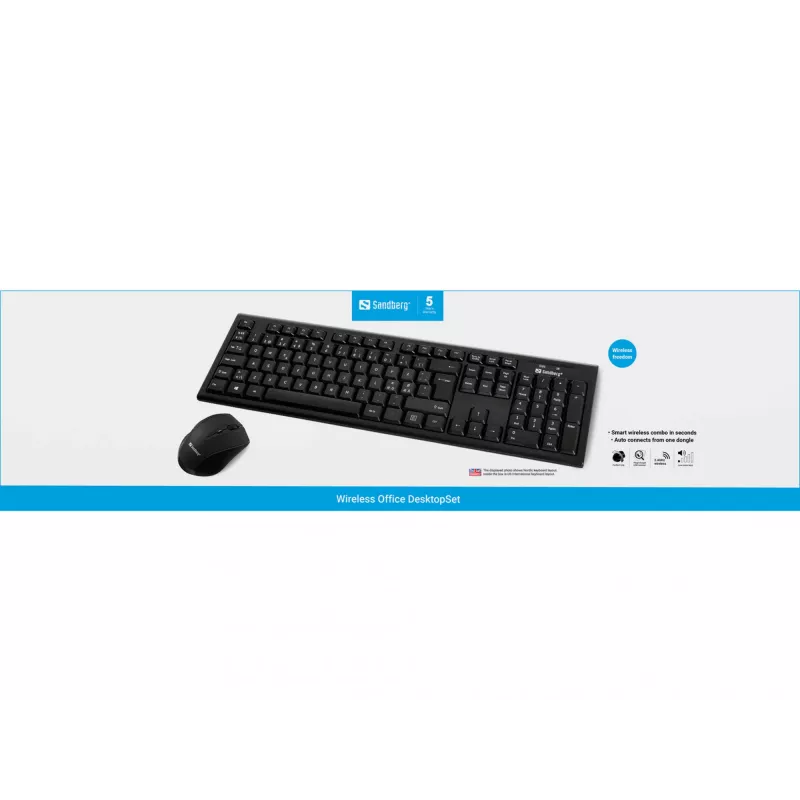 Sandberg Wireless Office DesktopSet INT, ασύρματο, RF ασύρματο, μεμβράνης, QWERTY, μαύρο, με ποντίκι