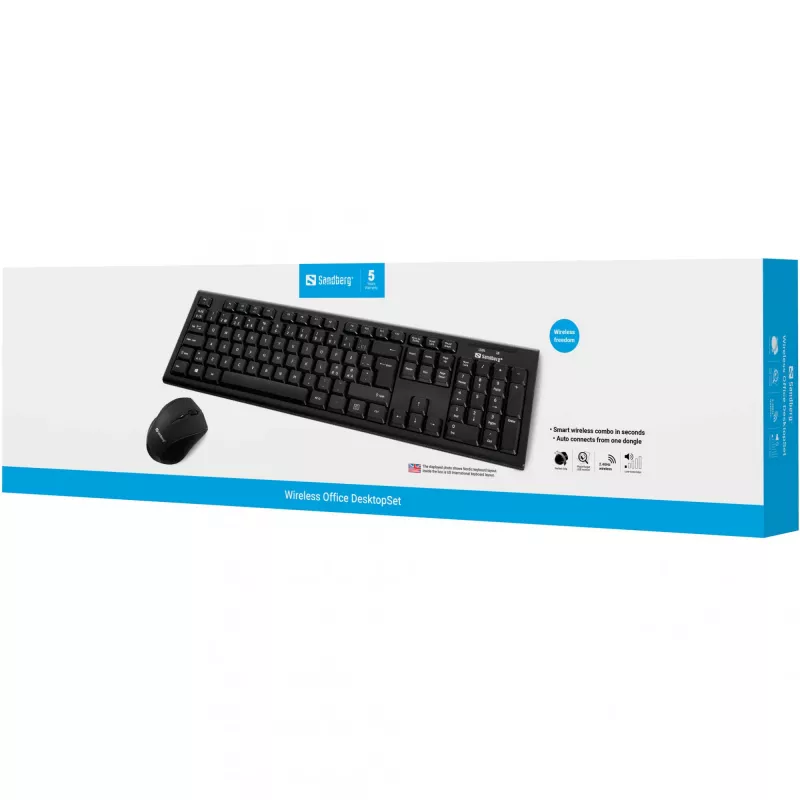 Sandberg Wireless Office DesktopSet INT, ασύρματο, RF ασύρματο, μεμβράνης, QWERTY, μαύρο, με ποντίκι