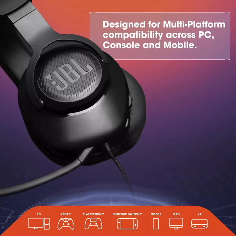 JBL Quantum 100 μαύρο, ενσύρματο, gaming, 20 - 20000 Hz, 216 g, ακουστικά, μαύρο