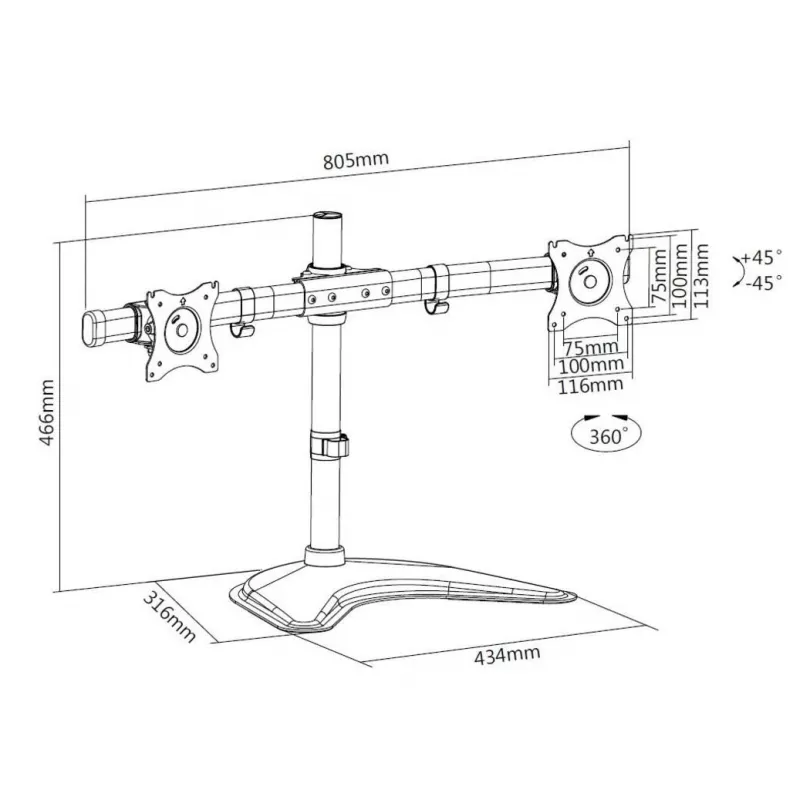 Multibrackets M Deskstand Basic Dual, Ελεύθερο, 16 kg, 38.1 cm (15 ίντσες), 68.6 cm (27 ίντσες), 100 x 100 mm, Μαύρο