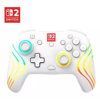 Ασύρματο RGB gaming χειριστήριο Turtle Beach Afterglow Wave λευκό για Nintendo Switch 2, Bluetooth/USB-C, ενσωματωμένη μπαταρία 20h, καλώδιο 3m