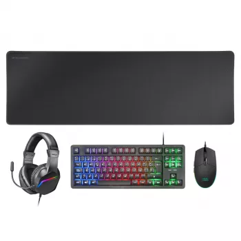 Mars Gaming 4-in-1 Gaming Combo MCP-RGB3, ενσύρματο, USB, μεμβράνη, RGB LED, μαύρο, με ποντίκι