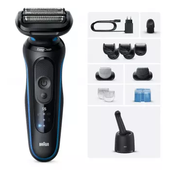 Ξυριστική μηχανή με πλέγμα Braun Series 5 52-B7650cc — με μπαταρία, 50 min διάρκεια, μαύρο/μπλε