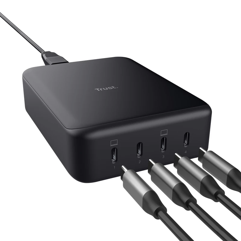Φορτιστής AC Trust Maxo μαύρο 20 V 4 USB Type-C ταχεία φόρτιση