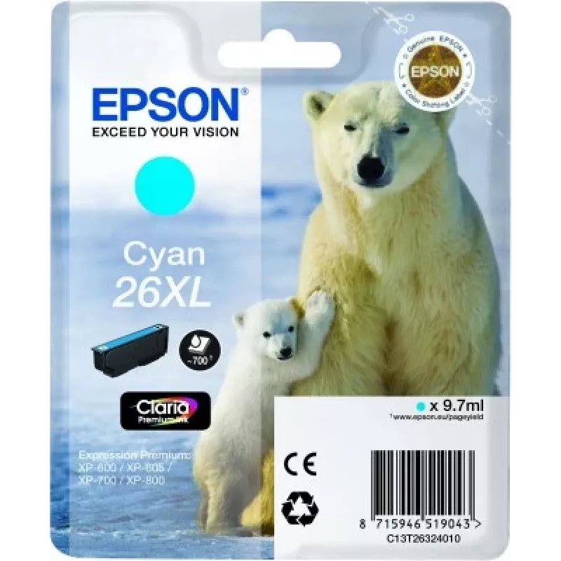 Epson Polar bear μονή συσκευασία cyan 26XL Claria Premium Ink